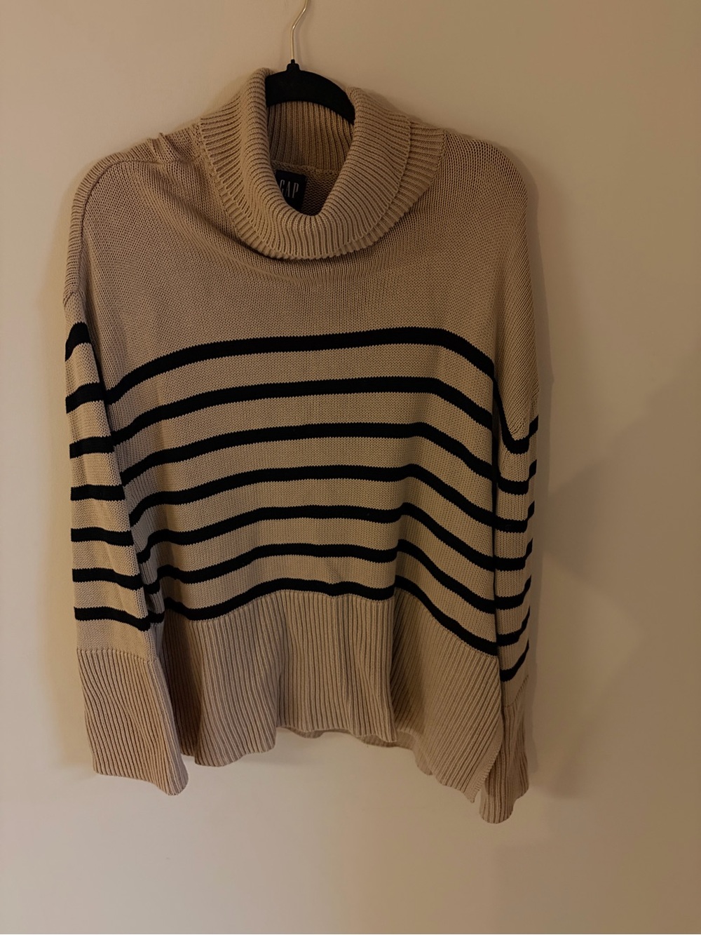 GAP Cream and Black Striped Cowl Neck Sweater